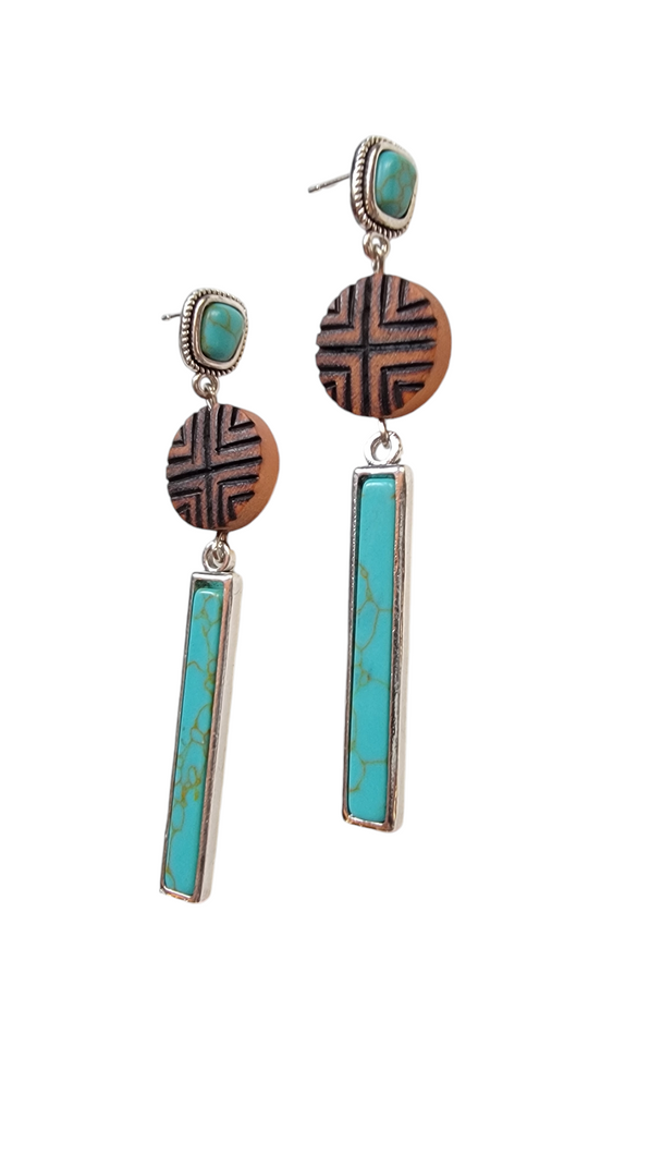 Pyro/Wood/Turquoise Earrings