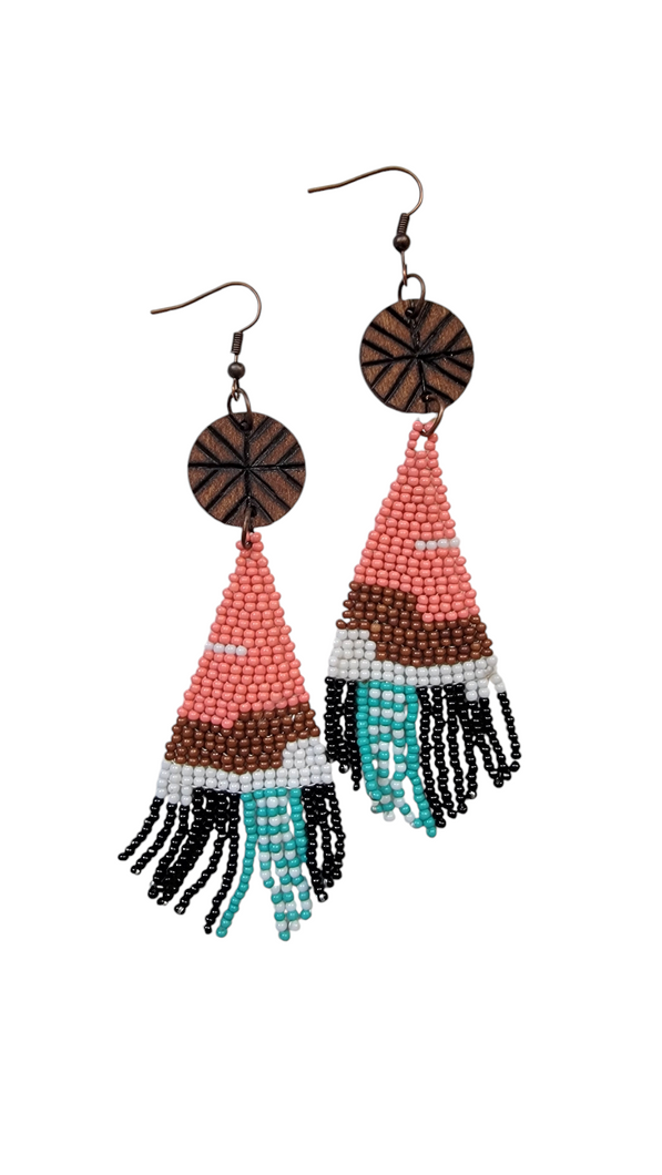 Pyro/Wood/Beaded Earrings