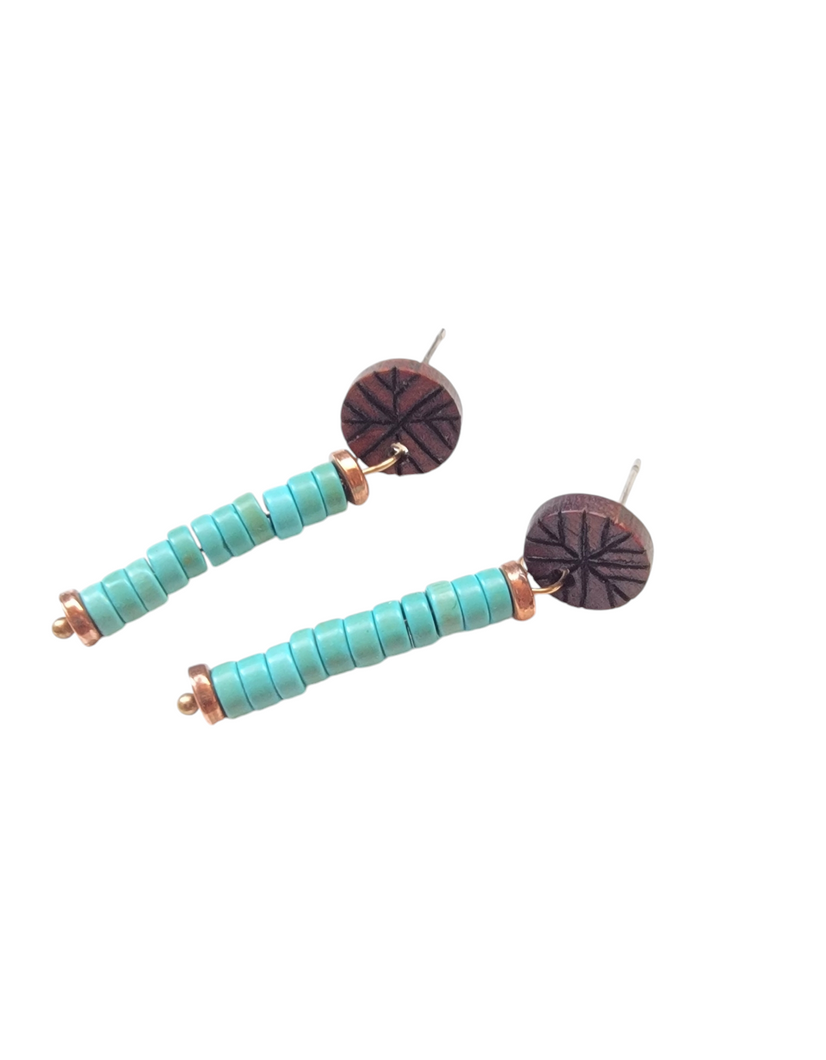 Pyro, Wood, Beaded Earrings